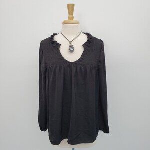 Knox Rose Womens Black Long Sleeve Lace Back Boho Peasant Top Size M Gothic